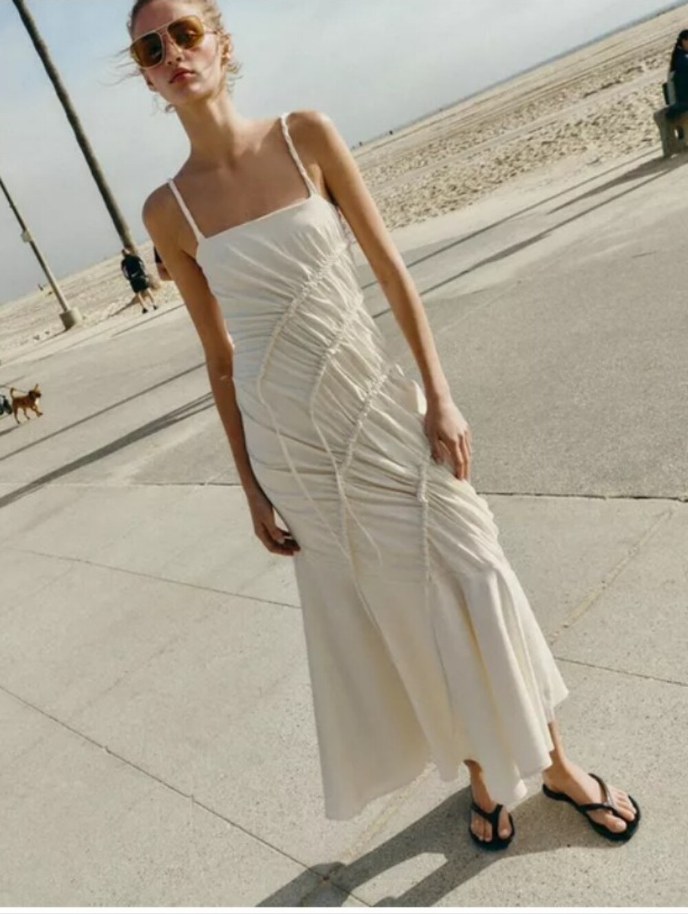 Zara NWT White Ruched Midi Dress Size Small